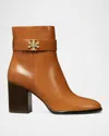 Tory Burch Turnlock Leather Ankle Boots In Brown