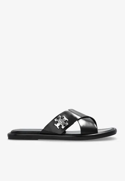 TORY BURCH TURNLOCK LEATHER FLAT SANDALS