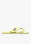 Tory Burch Turnlock Leather Flat Sandals In Yellow
