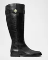 Tory Burch Turnlock Leather Knee-high Riding Boots In Black