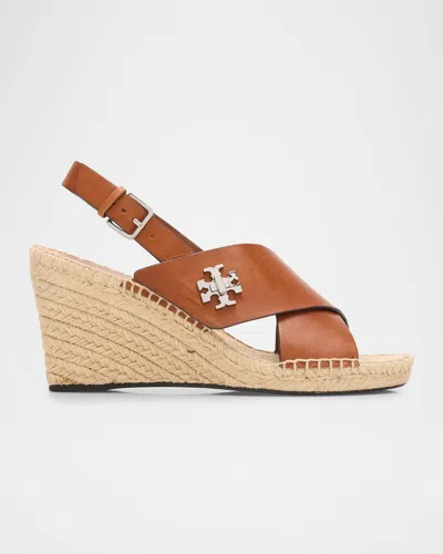 Tory Burch Turnlock Espadrille Slingback Platform Wedge Sandal In Brown
