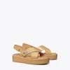 Tory Burch Peach Leather T Lock Sandals In Cantucci