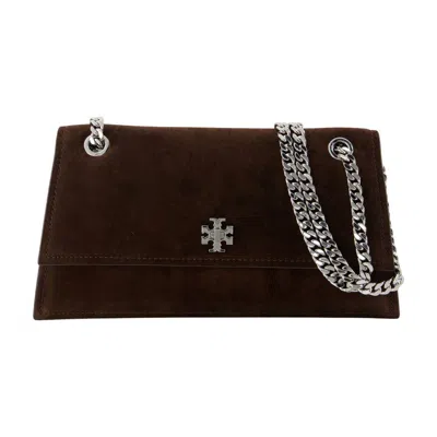 Tory Burch Kira Turnlock Suede Shoulder Bag In Brown