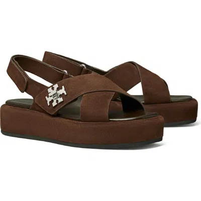 Tory Burch Turnlock Slingback Platform Sandal In Brown