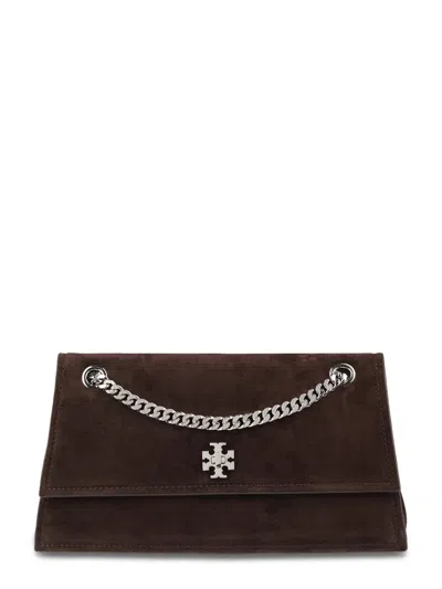 Tory Burch Turnlock Suede Shoulder Bag In Black