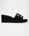 Tory Burch Turnlock Suede Wedge Sandals In Black