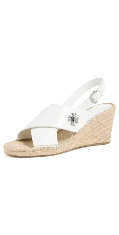 Tory Burch Turnlock Espadrille Slingback Platform Wedge Sandal In White