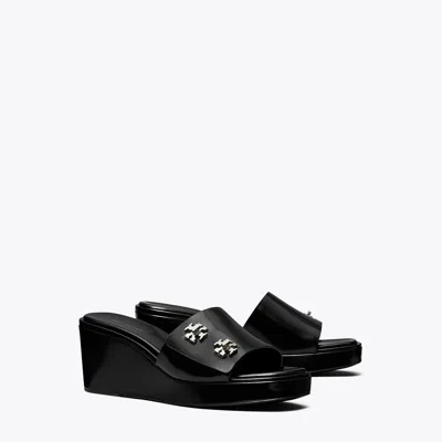 Tory Burch Turnlock Wedge Sandal In Black