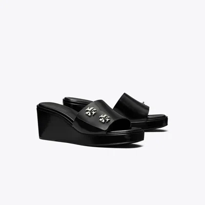 Tory Burch Turnlock Wedge Sandal In Black