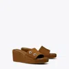Tory Burch Turnlock Wedge Sandal In Brown