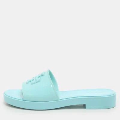 Pre-owned Tory Burch Turquoise Jelly Eleanor Slides 39