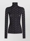 Tory Burch Turtleneck Long Sleeve Fitted Patterned Top In Black
