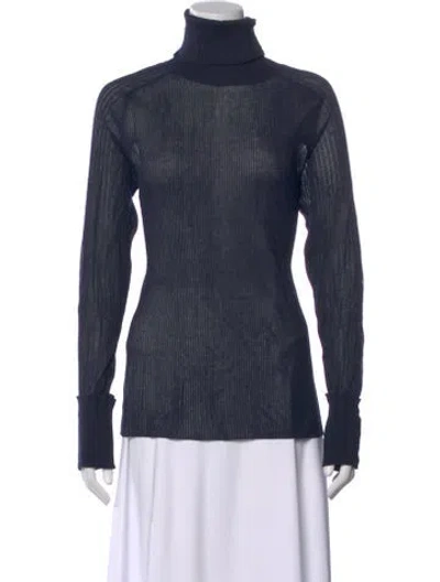 Pre-owned Tory Burch Turtleneck Long Sleeve Top In Blue
