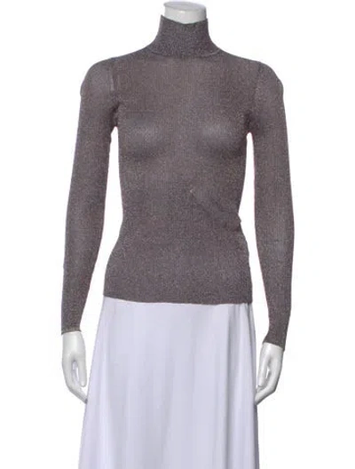 Pre-owned Tory Burch Turtleneck Long Sleeve Top In Grey