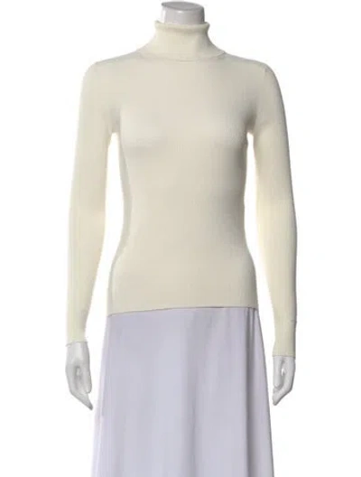Pre-owned Tory Burch Turtleneck Long Sleeve Top In White