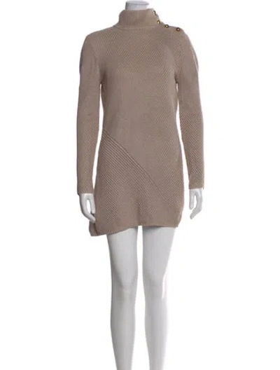 Pre-owned Tory Burch Turtleneck Mini Dress In Neutral