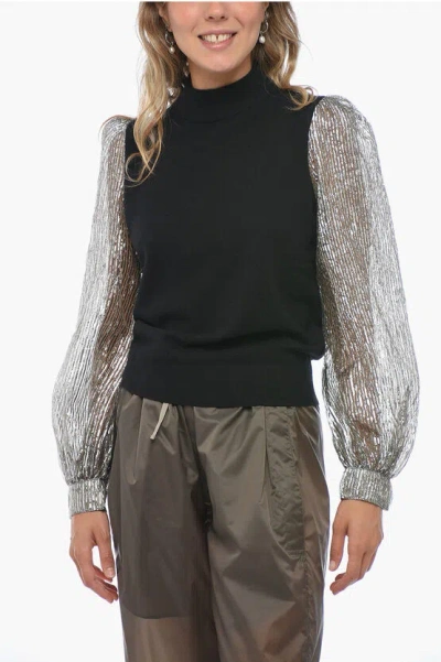Tory Burch Turtleneck Sweater With Sleeves Crinkle Effect In Black
