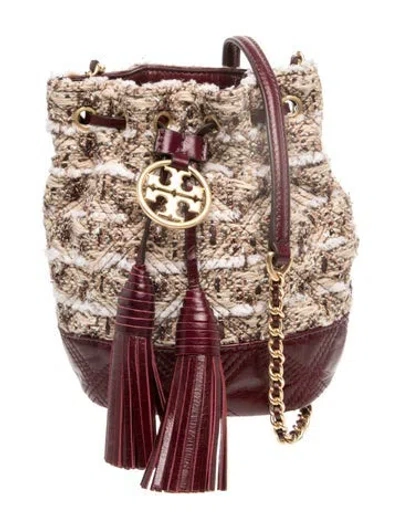 Pre-owned Tory Burch Tweed Backpack In Burgundy
