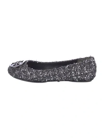 Pre-owned Tory Burch Tweed Ballet Flats In Black