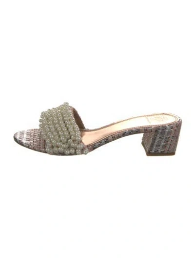 Pre-owned Tory Burch Tweed Beaded Accents Slides