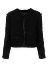 Tory Burch Textured Crop Tweed Jacket With Flap Pockets In 1