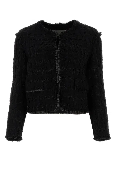Tory Burch Tweed Blazer With Satin-like Lining In Black