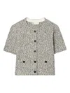 Tory Burch Tweed Button Cardigan In Gray