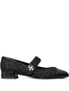 Tory Burch Tweed Cap-toe Ballet Flats In Black
