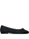 Tory Burch Tweed Cap-toe Ballet Flats In Black