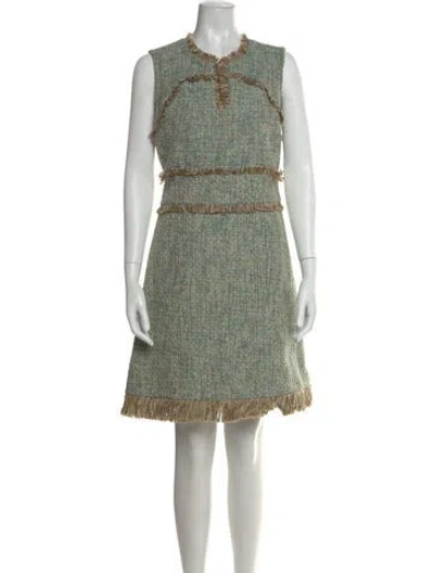 Pre-owned Tory Burch Tweed Knee-length Dress In Green