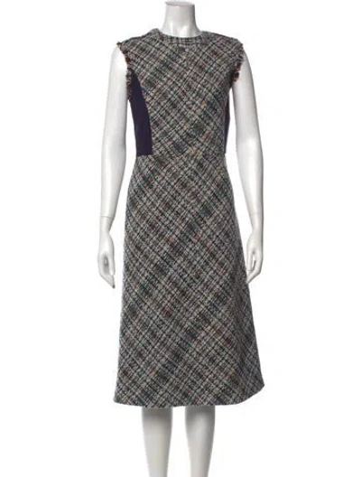 Pre-owned Tory Burch Tweed Midi Length Dress W/ Tags In Black