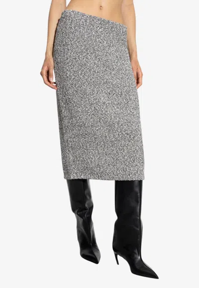 Tory Burch Tweed Midi Pencil Skirt In Gray
