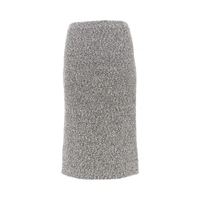 Tory Burch Tweed Midi Skirt In Gray
