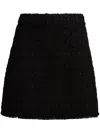 Tory Burch High Waist Wool Blend Miniskirt With Fringed Hem In Black