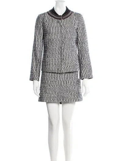 Pre-owned Tory Burch Tweed Pattern Beaded Accents Skirt Suit In Multi