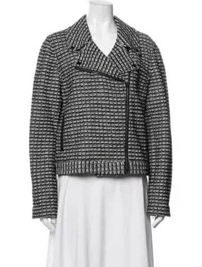Pre-owned Tory Burch Tweed Pattern Biker Jacket In Black