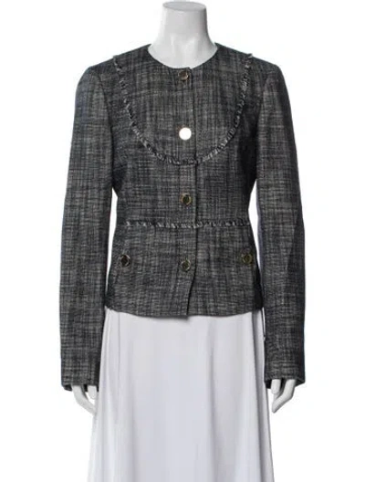 Pre-owned Tory Burch Tweed Pattern Blazer In Blue