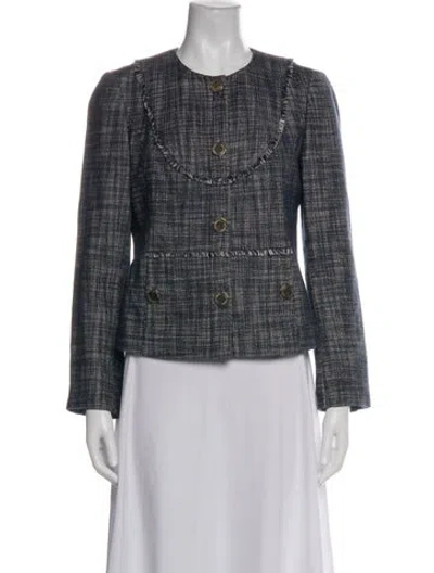 Pre-owned Tory Burch Tweed Pattern Blazer In Blue