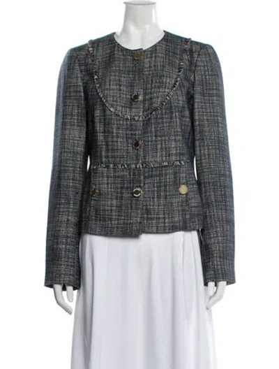 Pre-owned Tory Burch Tweed Pattern Blazer In Blue