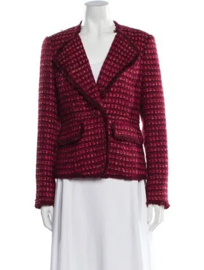 Pre-owned Tory Burch Tweed Pattern Blazer In Burgundy
