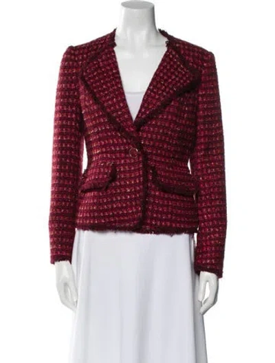 Pre-owned Tory Burch Tweed Pattern Blazer In Red