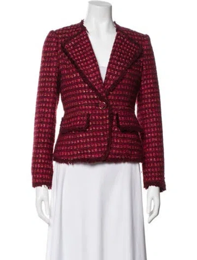 Pre-owned Tory Burch Tweed Pattern Blazer In Red
