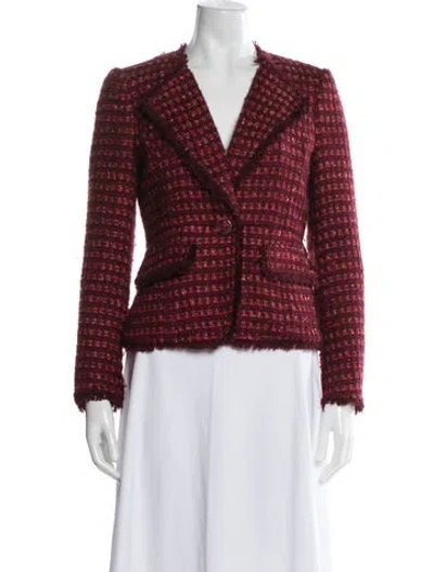 Pre-owned Tory Burch Tweed Pattern Blazer In Red