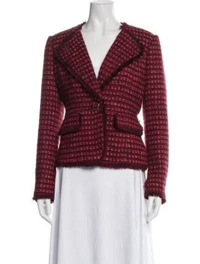 Pre-owned Tory Burch Tweed Pattern Blazer In Red