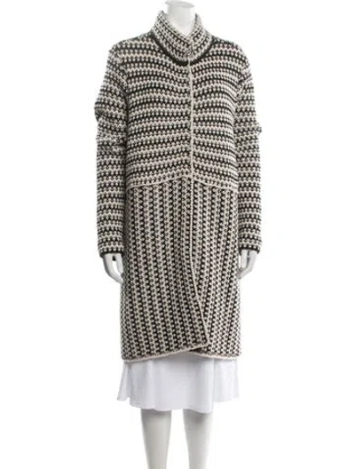 Pre-owned Tory Burch Tweed Pattern Coat In Black