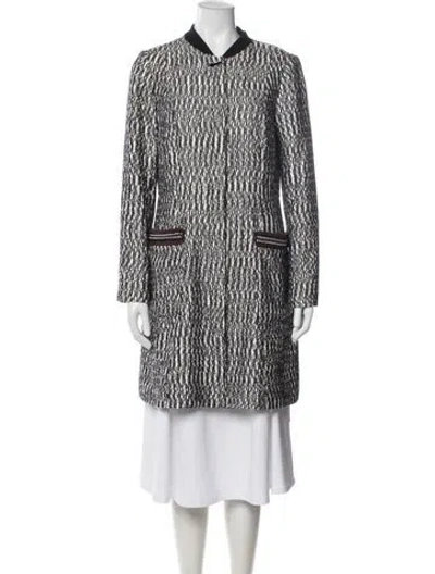 Pre-owned Tory Burch Tweed Pattern Coat In Black/blue