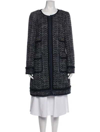 Pre-owned Tory Burch Tweed Pattern Coat In Blue