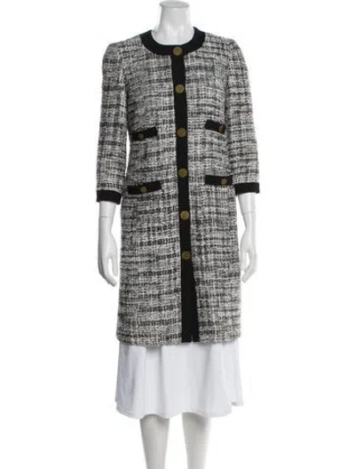 Pre-owned Tory Burch Tweed Pattern Coat In Gray