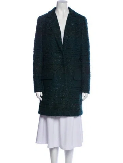 Pre-owned Tory Burch Tweed Pattern Coat In Green