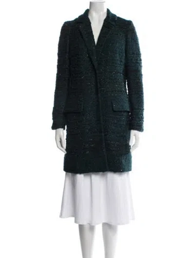 Pre-owned Tory Burch Tweed Pattern Coat In Green